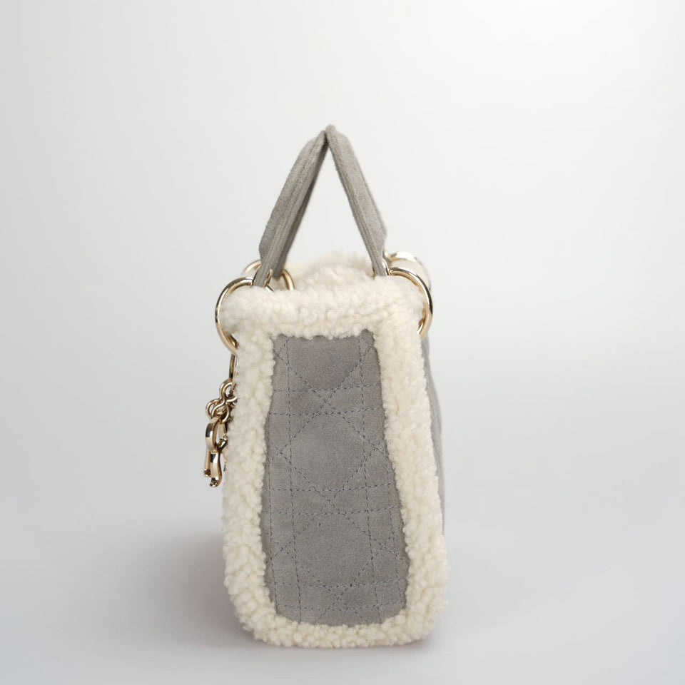Christian Dior Lady Dior  2020 Mini Suede Shearling Cannage Lady Dior satchel