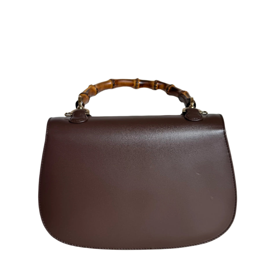 Gucci Bamboo 1947 Top Handle Bag Leather Small Chocolate Brown with Strap