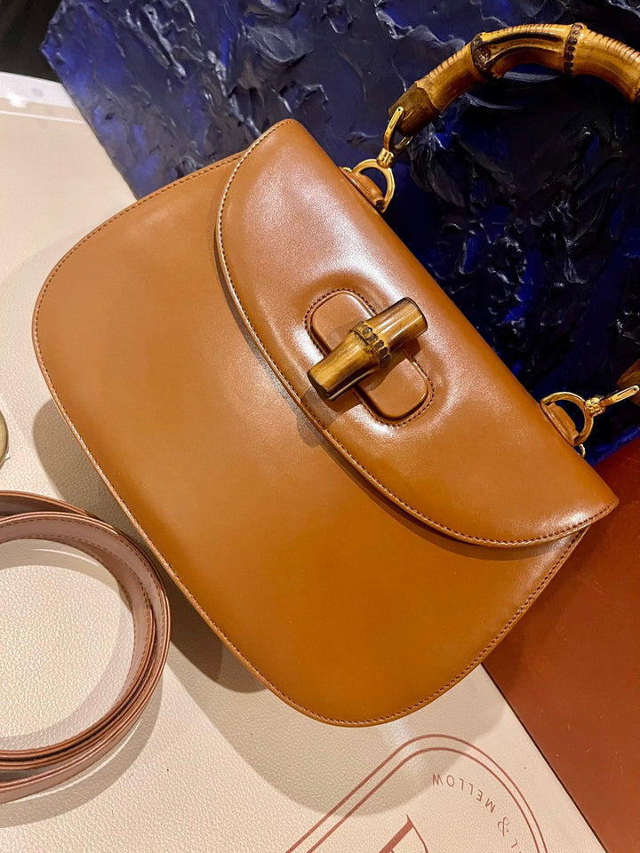 Gucci Bamboo 1947 Top Handle Bag Leather Medium Tan Brown