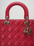 Christian Dior Red Medium Lady Dior Bag in Cannage Lambskin Leather with Gold Hardware