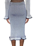 Louis Vuitton 2015 Navy Ribbed Knit Keyhole Sweater Skirt Set - M / US 6