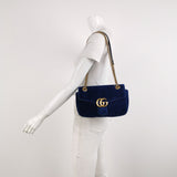 Gucci Marmont Small Flap Turquoise Navy Velvet Handbag
