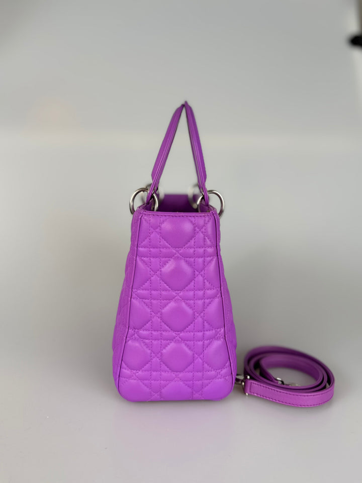 Dior Lady Dior Bag Medium Purple Lambskin Leather with Silver Hardware