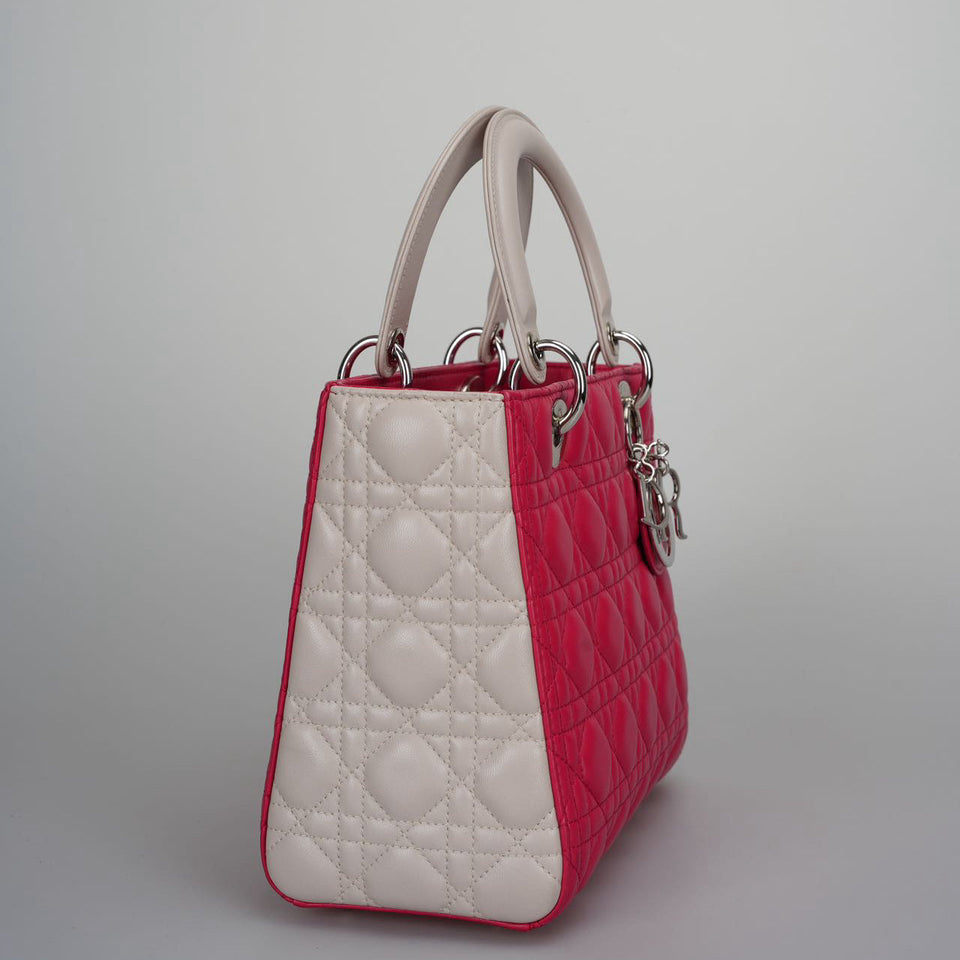 Christian Dior Lady Dior Bag Cannage Medium Handbag in Lambskin Leather  Red White