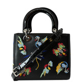 Christian Dior Lady Dior Embroidered Calfskin Shoulder Bag Black