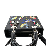 Christian Dior Lady Dior Embroidered Calfskin Shoulder Bag Black