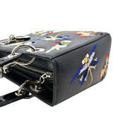 Christian Dior Lady Dior Embroidered Calfskin Shoulder Bag Black