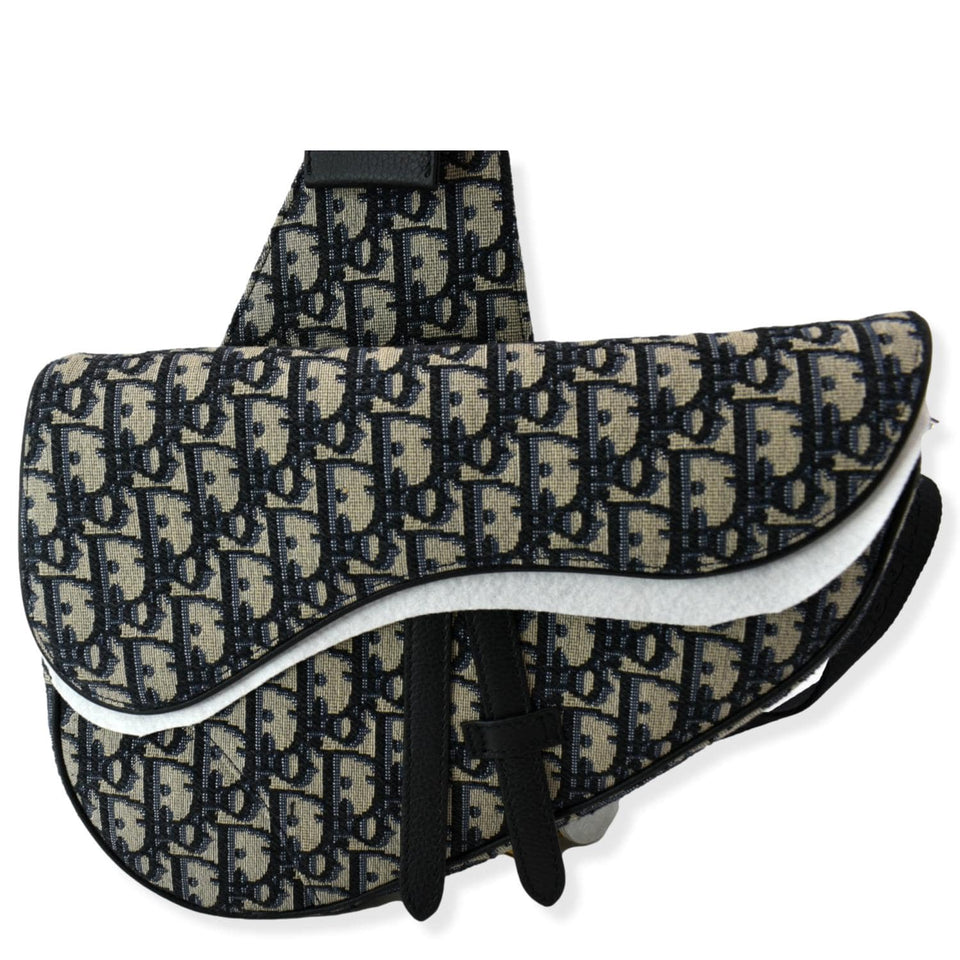 Christian Dior Saddle Oblique Jacquard Crossbody Bag Navy Grey