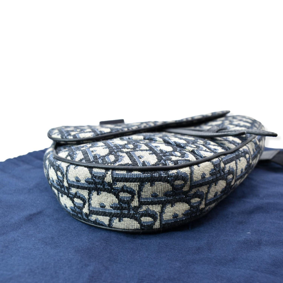 Christian Dior Saddle Oblique Jacquard Crossbody Bag Navy Grey