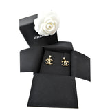 Chanel CC Pearl Earrings Gold