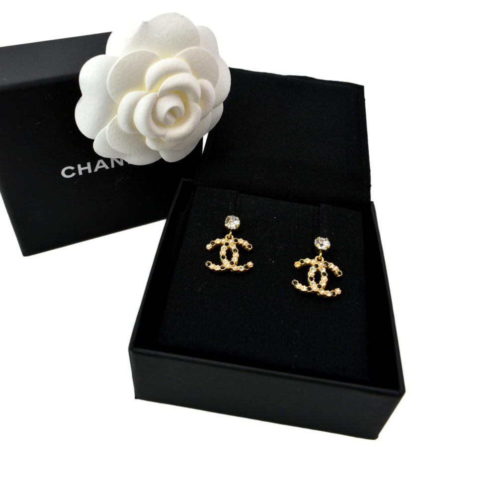 Chanel CC Pearl Earrings Gold