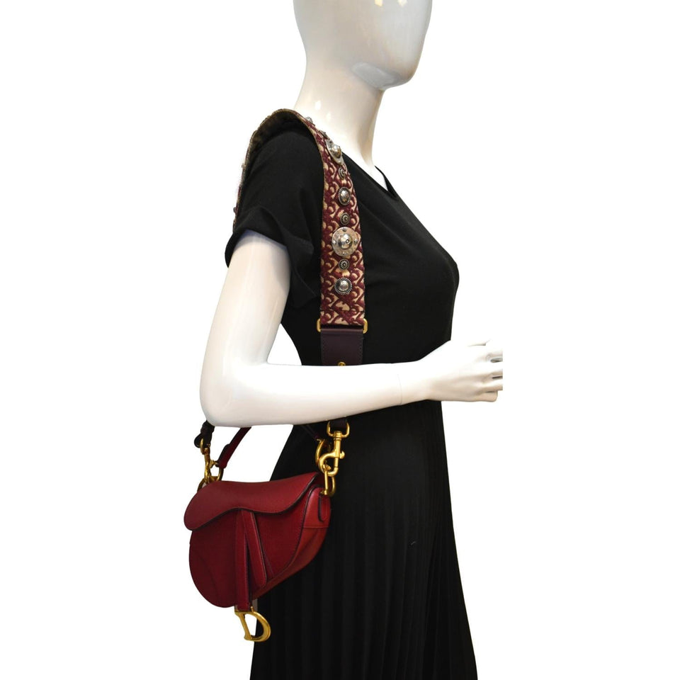 Christian Dior Saddle Oblique Jacquard Shoulder Bag Red