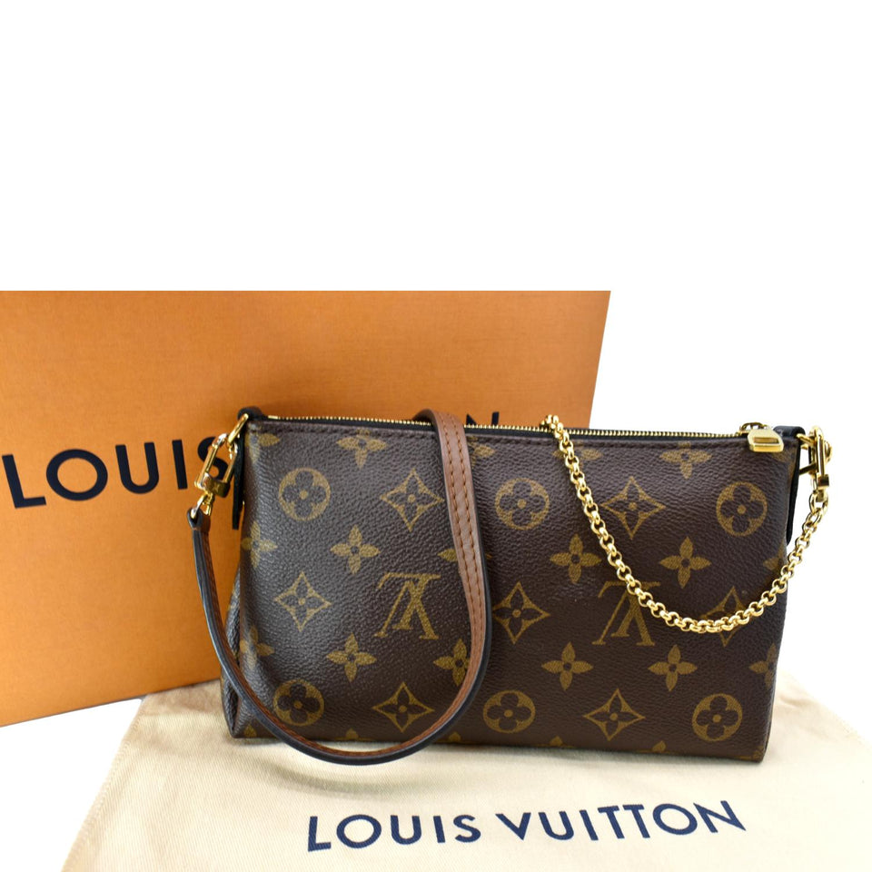 Louis Vuitton Pallas Monogram Canvas Clutch Crossbody Bag Brown