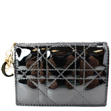 Christian Dior Mini Lady Dior Cannage Calfskin Leather Compact Wallet Black
