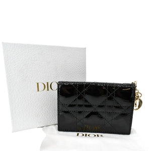 Christian Dior Mini Lady Dior Cannage Calfskin Leather Compact Wallet Black