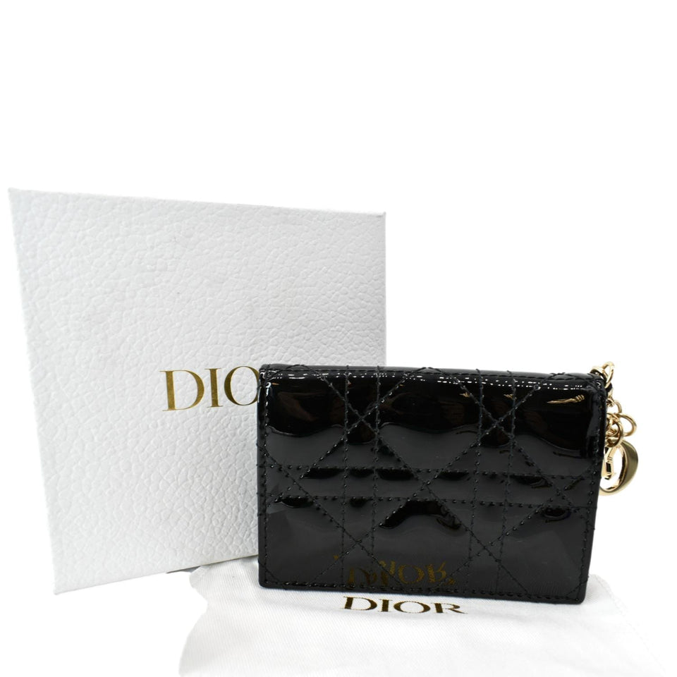 Christian Dior Mini Lady Dior Cannage Calfskin Leather Compact Wallet Black