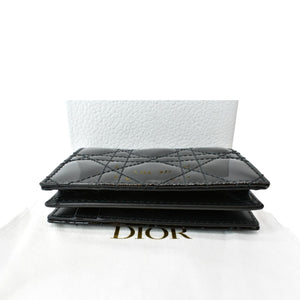 Christian Dior Mini Lady Dior Cannage Calfskin Leather Compact Wallet Black