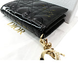 Christian Dior Mini Lady Dior Cannage Calfskin Leather Compact Wallet Black