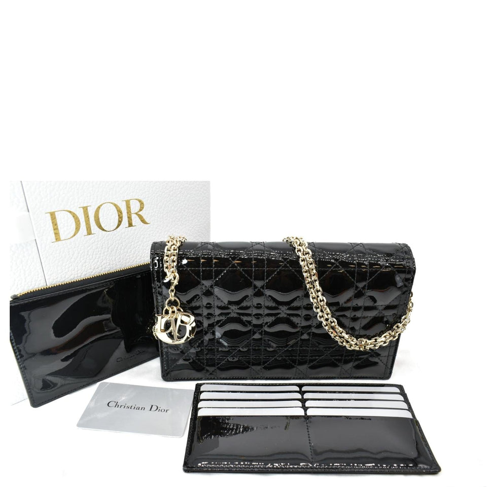 Christian Dior The Lady Dior Leather Chain Pouch Bag Black