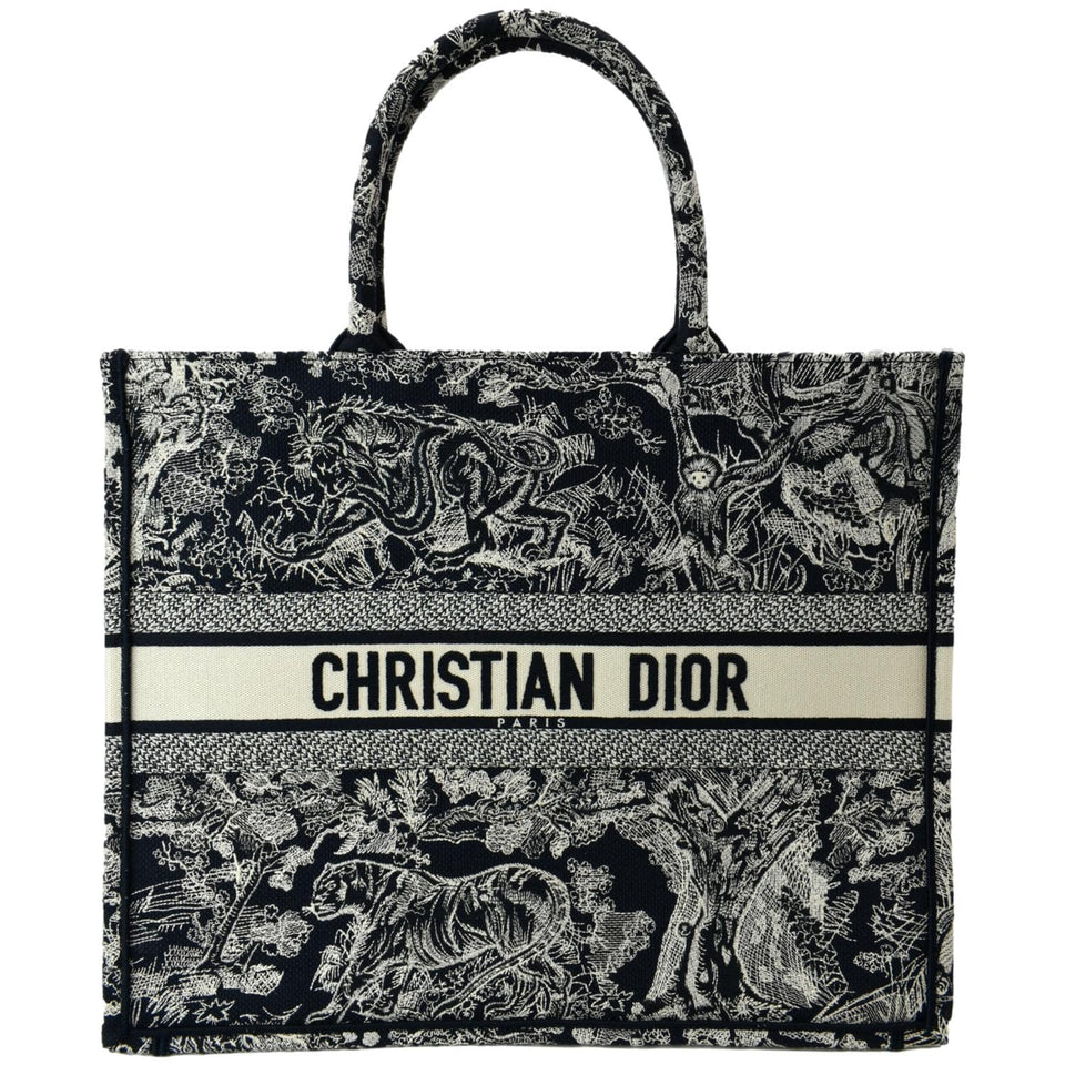 Christian Dior Book Medium Toile De Jouy Reverse Embroidery Tote Bag Blue