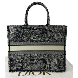 Christian Dior Book Medium Toile De Jouy Reverse Embroidery Tote Bag Blue