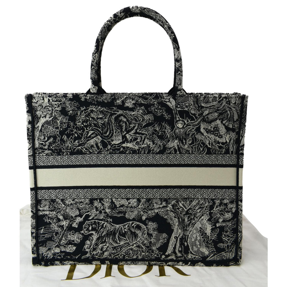 Christian Dior Book Medium Toile De Jouy Reverse Embroidery Tote Bag Blue