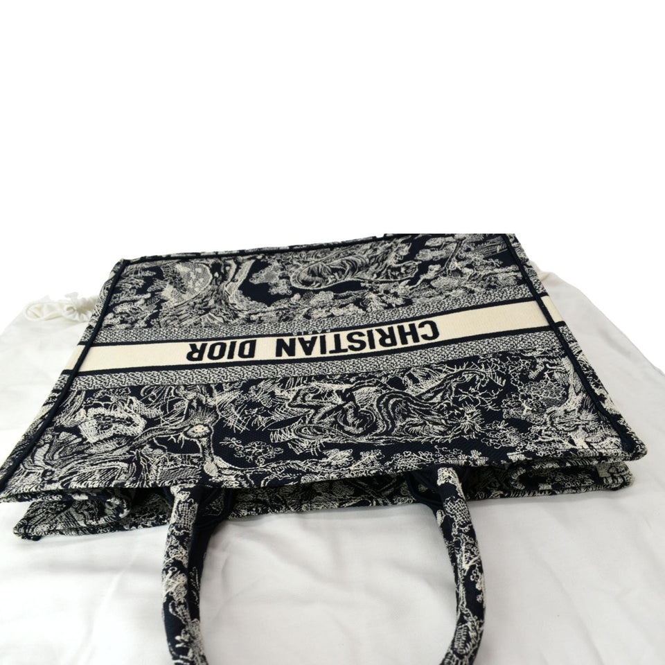 Christian Dior Book Medium Toile De Jouy Reverse Embroidery Tote Bag Blue