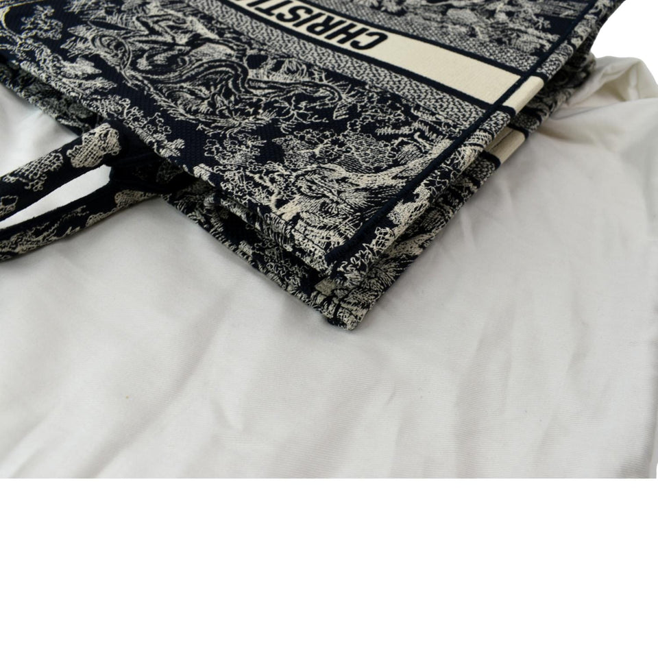 Christian Dior Book Medium Toile De Jouy Reverse Embroidery Tote Bag Blue