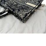 Christian Dior Book Medium Toile De Jouy Reverse Embroidery Tote Bag Blue