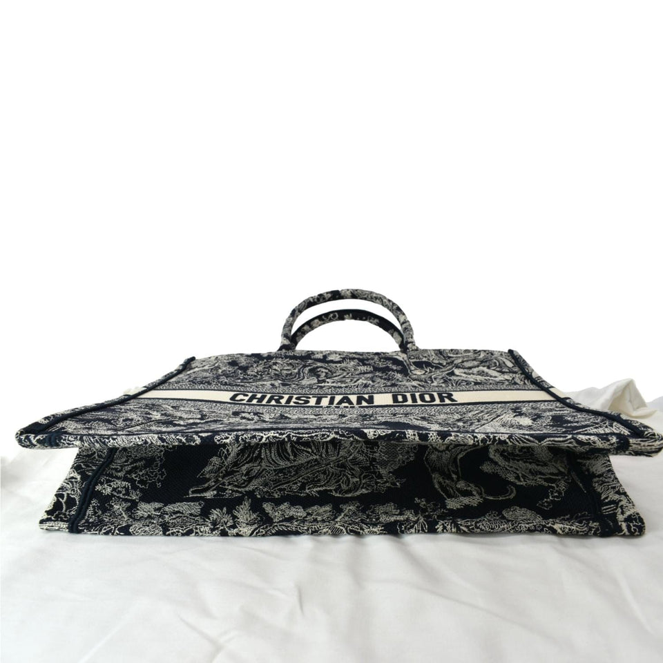 Christian Dior Book Medium Toile De Jouy Reverse Embroidery Tote Bag Blue