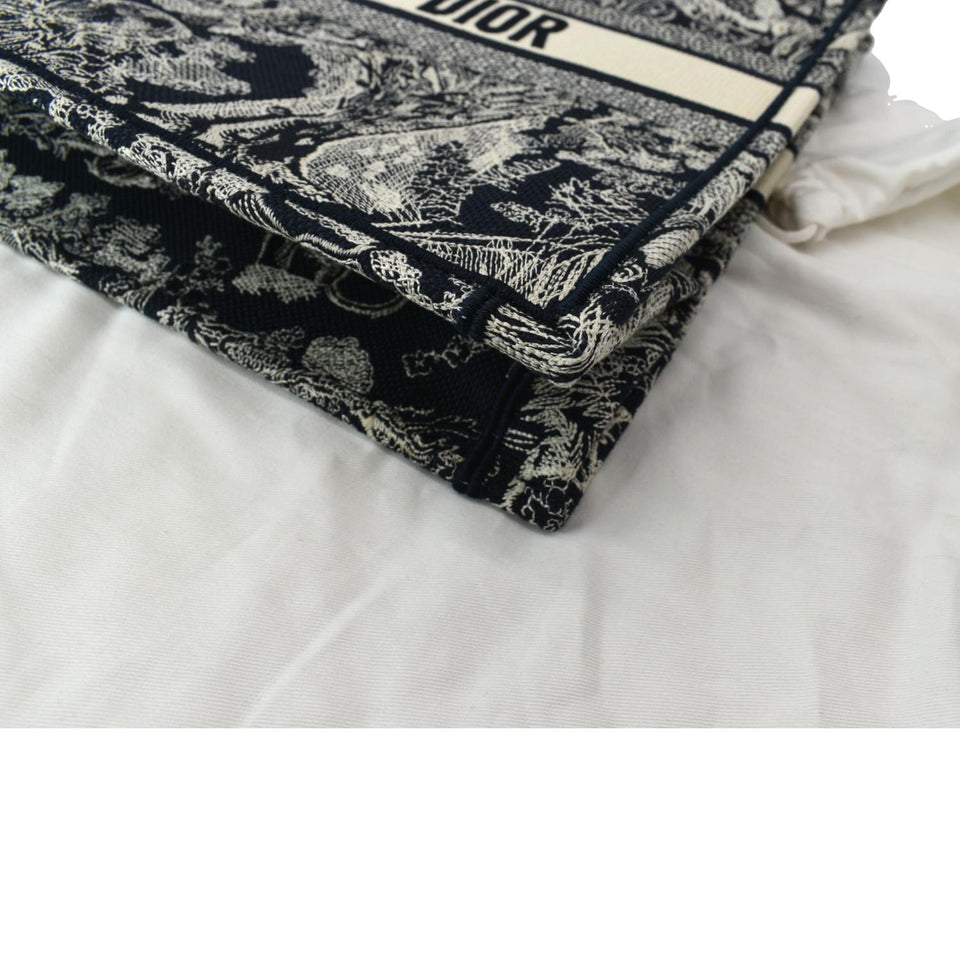 Christian Dior Book Medium Toile De Jouy Reverse Embroidery Tote Bag Blue