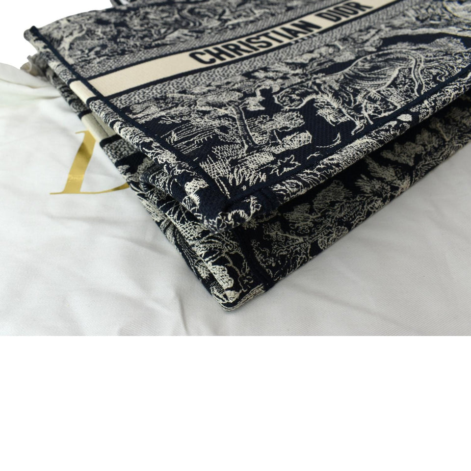 Christian Dior Book Medium Toile De Jouy Reverse Embroidery Tote Bag Blue