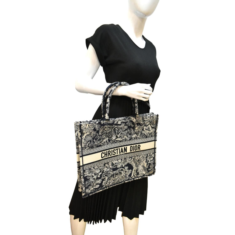 Christian Dior Book Medium Toile De Jouy Reverse Embroidery Tote Bag Blue