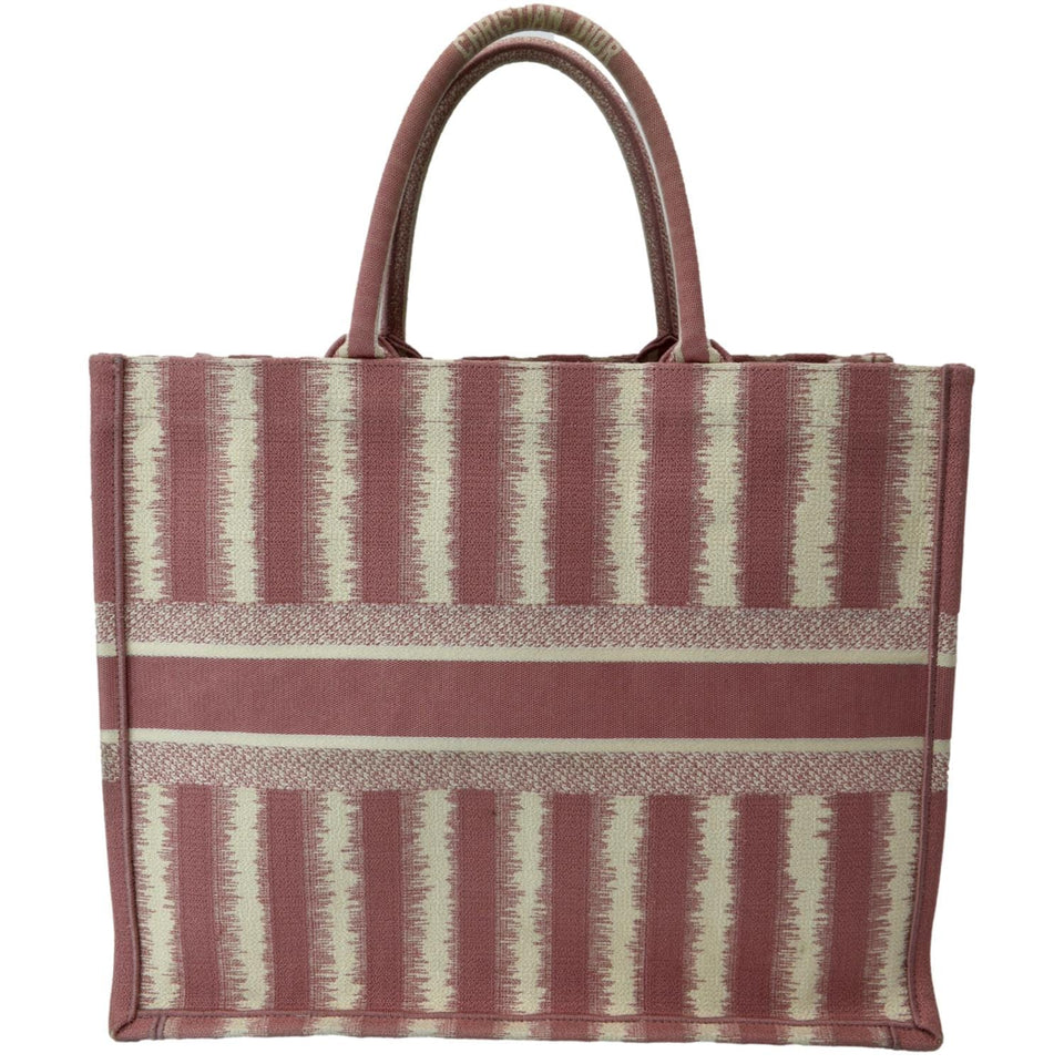 Christian Dior Book Stripe Embroidered Canvas Tote Bag Pink