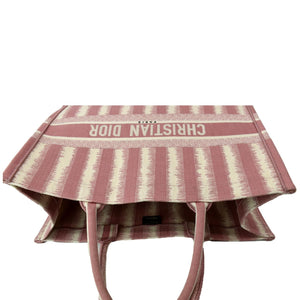 Christian Dior Book Stripe Embroidered Canvas Tote Bag Pink
