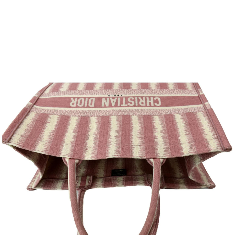 Christian Dior Book Stripe Embroidered Canvas Tote Bag Pink