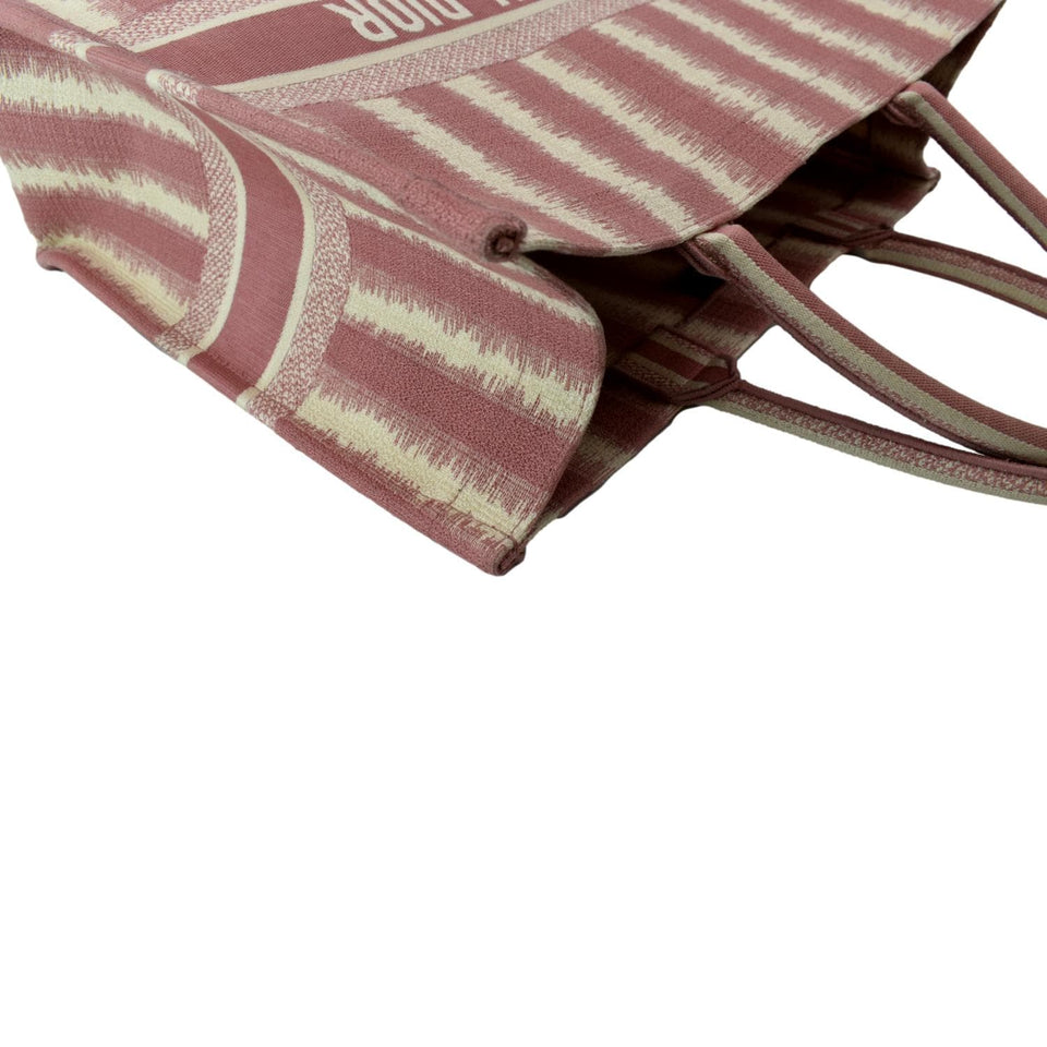 Christian Dior Book Stripe Embroidered Canvas Tote Bag Pink