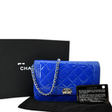 Chanel Boy WOC Patent Leather Wallet On Chain Clutch Bag Blue