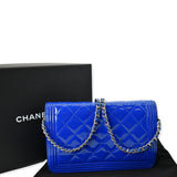 Chanel Boy WOC Patent Leather Wallet On Chain Clutch Bag Blue