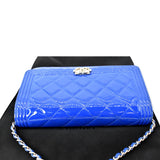 Chanel Boy WOC Patent Leather Wallet On Chain Clutch Bag Blue
