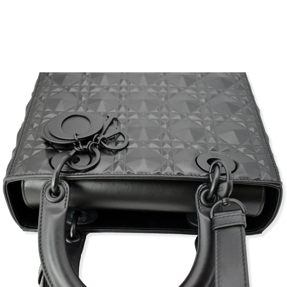 Christian Dior Medium Black Lady Dior Cannage Calfskin Shoulder Bag Black