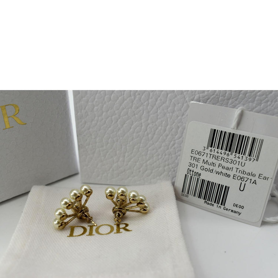 Christian Dior La Petite Tribale Metal Resin Pearls Earrings Gold