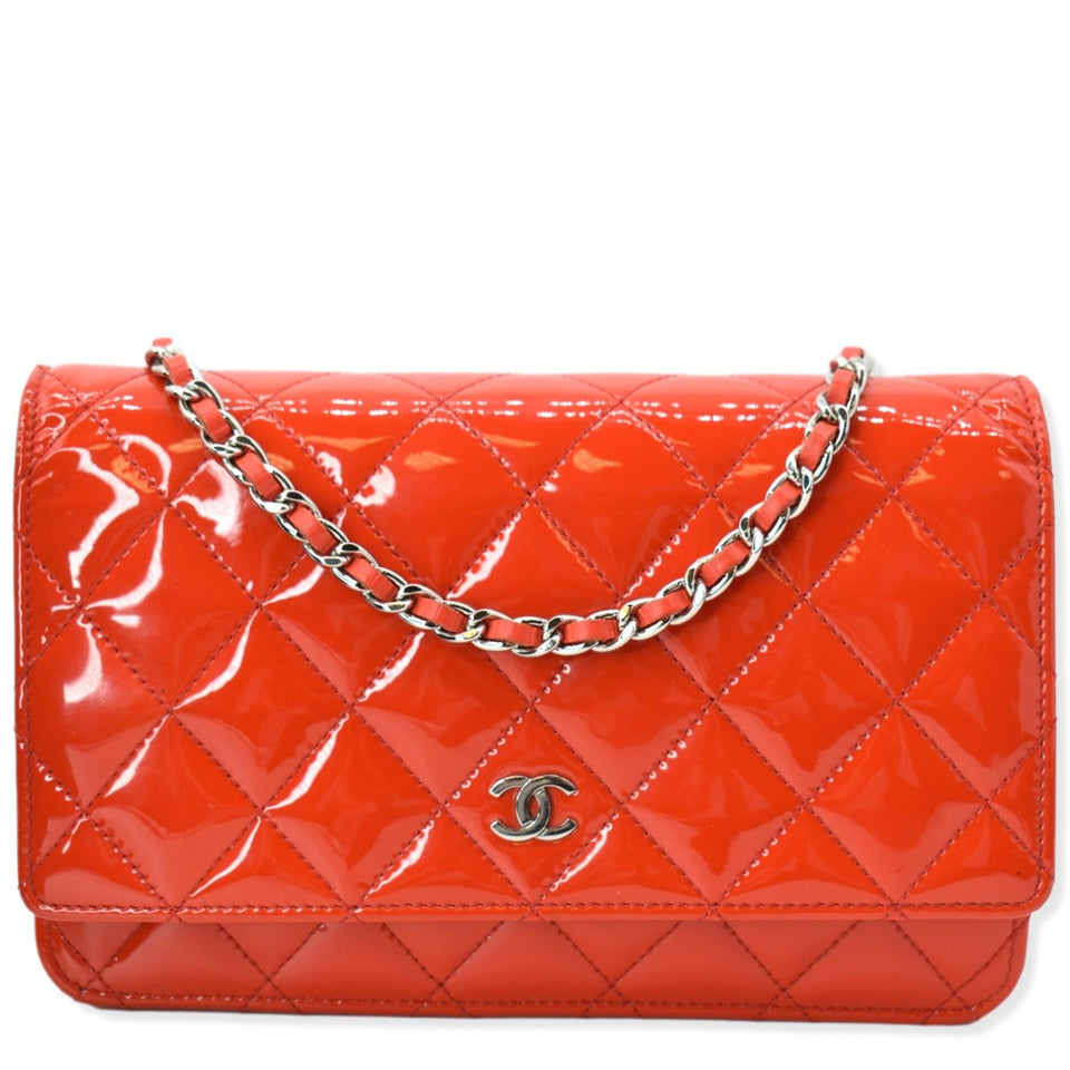 Chanel WOC Patent Leather Wallet On Chain Clutch Bag Red