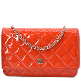 Chanel WOC Patent Leather Wallet On Chain Clutch Bag Red