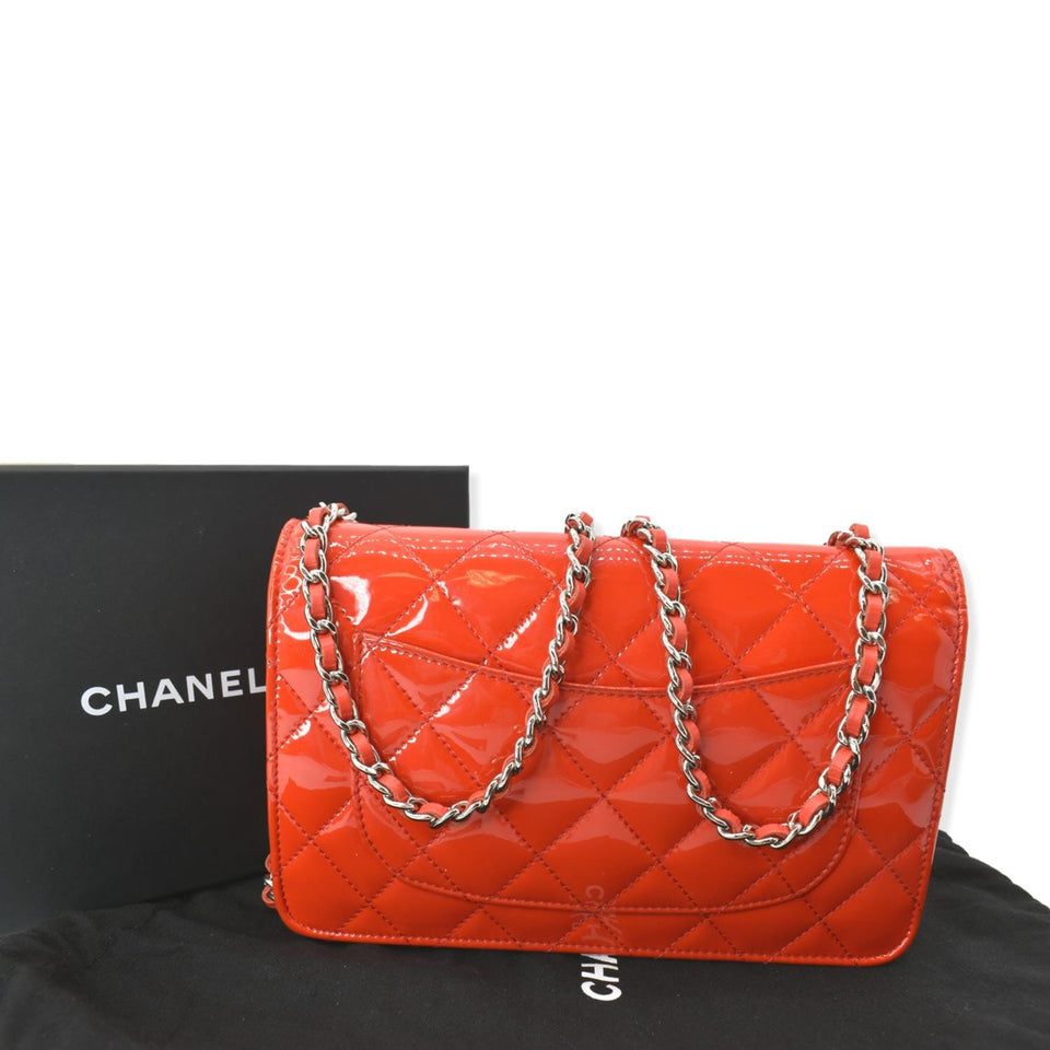 Chanel WOC Patent Leather Wallet On Chain Clutch Bag Red