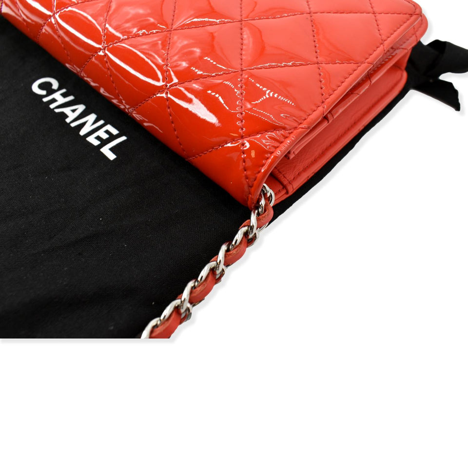 Chanel WOC Patent Leather Wallet On Chain Clutch Bag Red