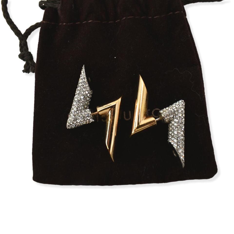 Louis Vuitton Crystal Volt Earrings Gold