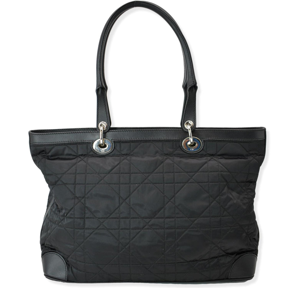 Christian Dior Quilted Satin Tote Bag Black