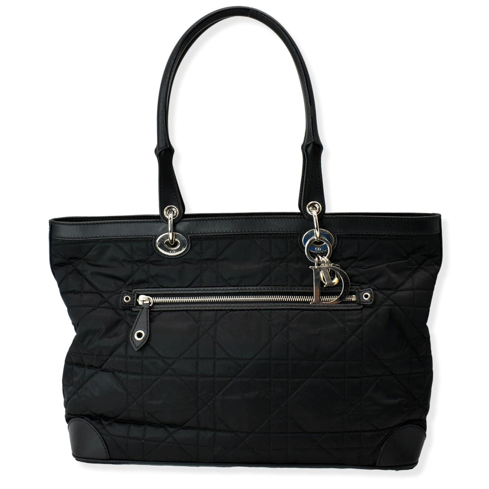 Christian Dior Quilted Satin Tote Bag Black