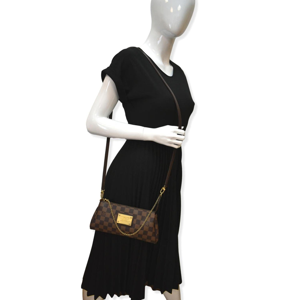 Louis Vuitton Eva Pochette Damier Ebene Clutch Crossbody Bag Brown